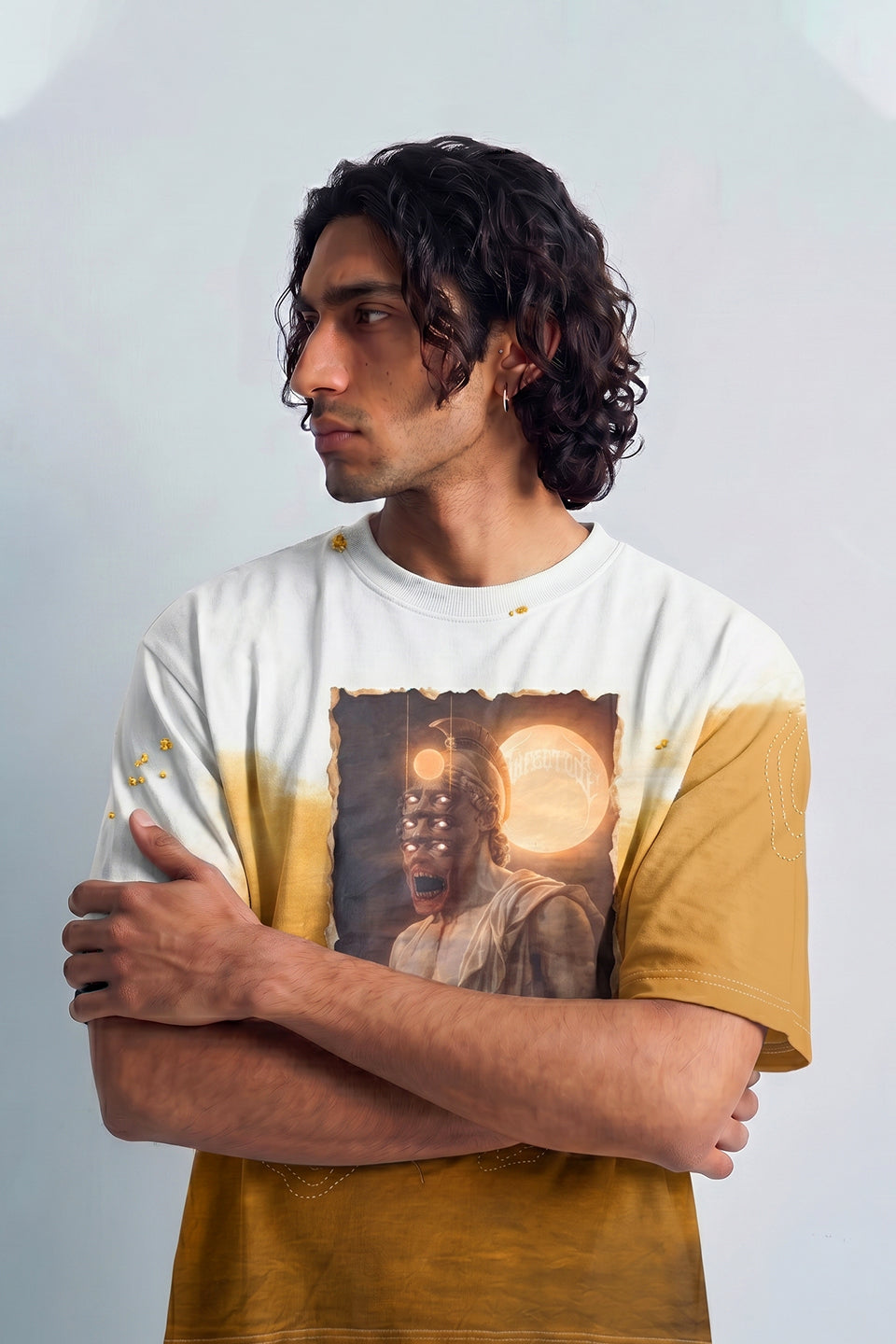 Solar Fade Graphic Oversized T-Shirt (White & Burnt Orange Edition)