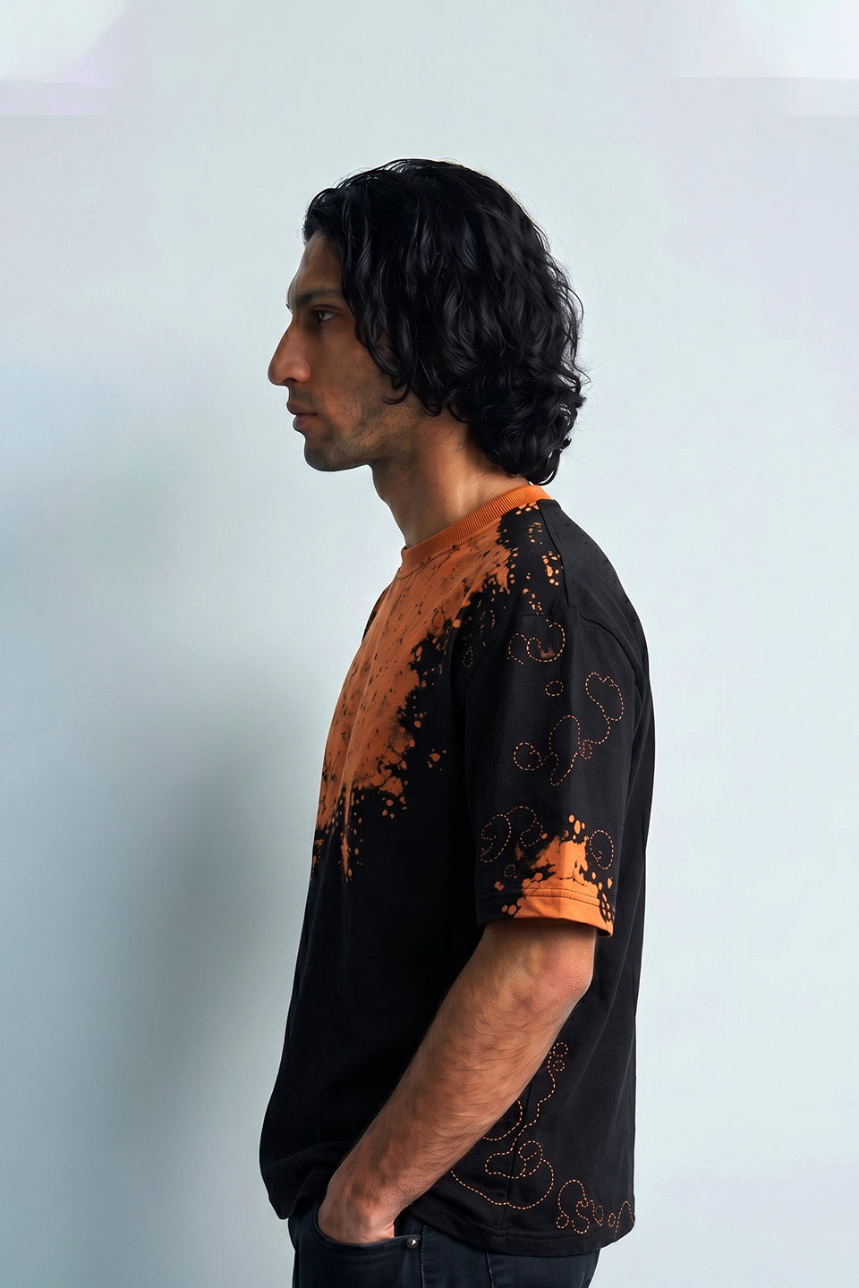 Obsidian Burn Split Oversized T-Shirt (Black & Rust Edition)