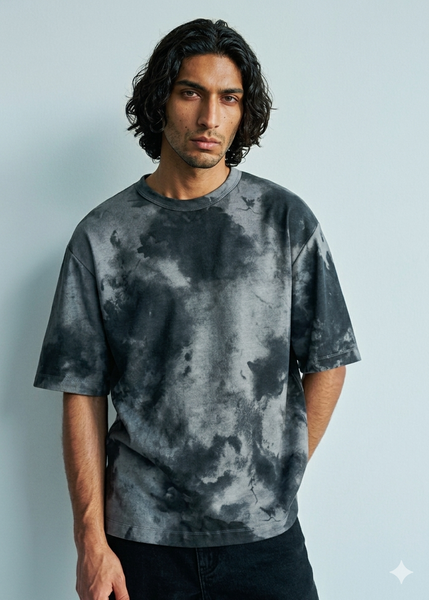 Ethereal Echo Grey Acid Wash T-Shirt for Men