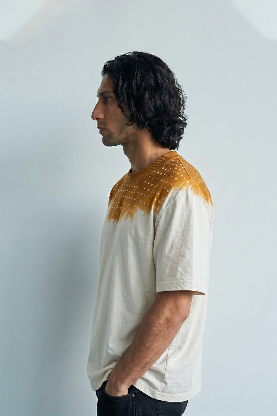 Burnt Fade Cross Pattern T-Shirt (White Orange Edition)