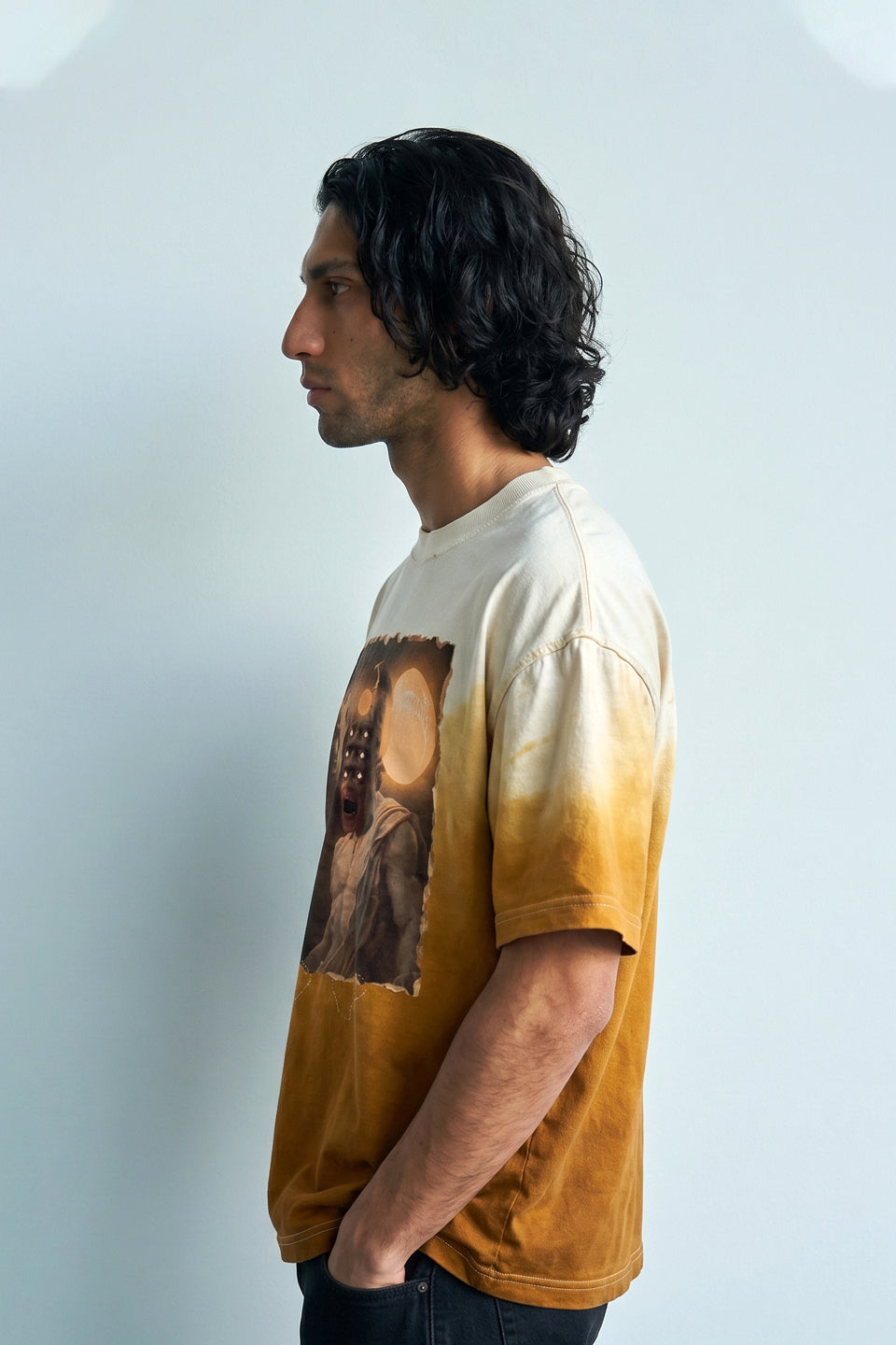 Solar Fade Graphic Oversized T-Shirt (White & Burnt Orange Edition)